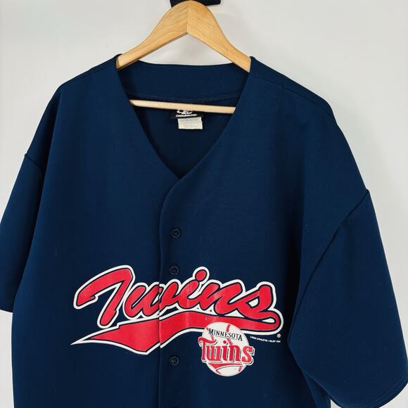 Vintage Minnesota Twins Baseball Jersey Size XL Men’s Blue Logo Athletic 90s MLB - Picture 2 of 8